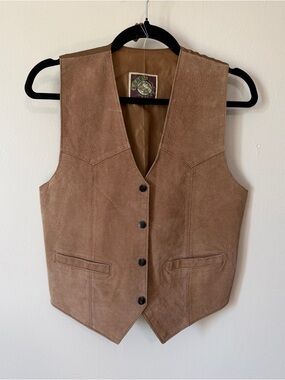 vintage 100% suede leather Learsi button snap vest synthetic back size Medium